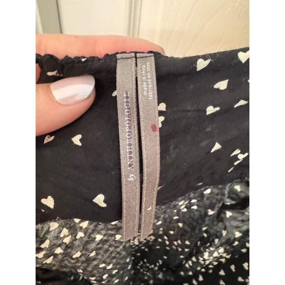 Anthropologie Black With White Heart Print Square Neck Juliet Mini Dress Large - Picture 8 of 9